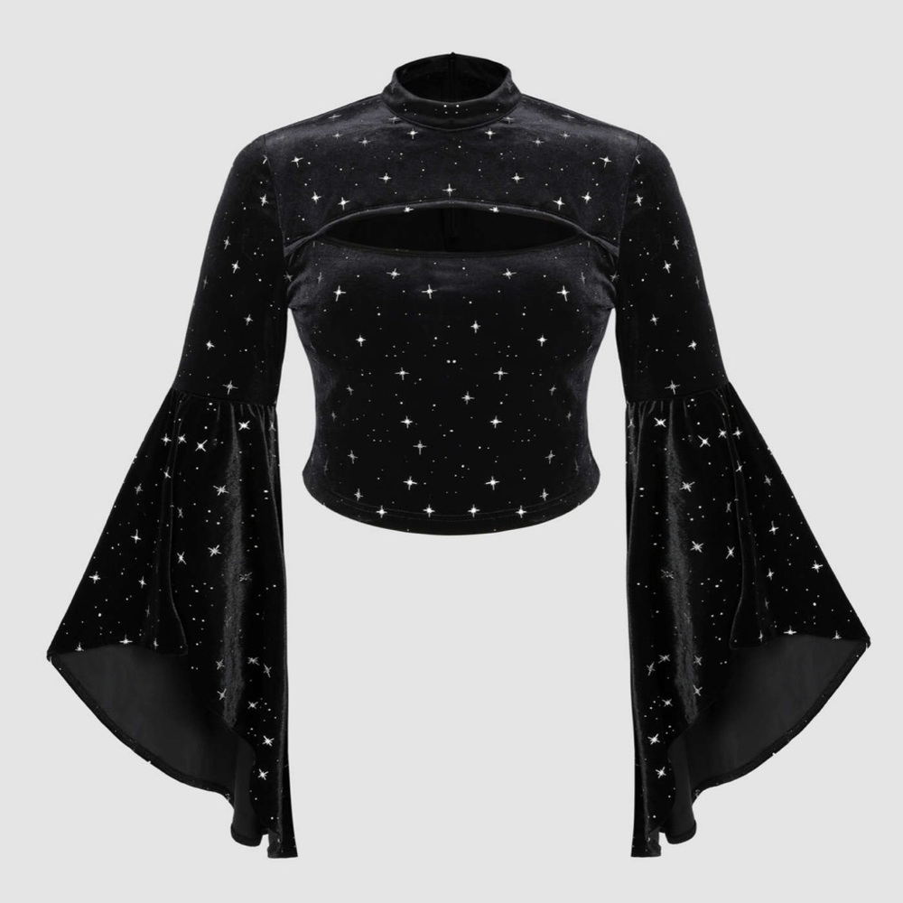 CIDER Plus Velvet Star Pattern Bell Sleeve Top
